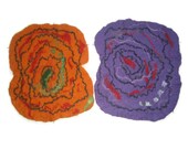 Felted Placemat, set of 2: Wool. Freeform, table sauna pet dog cat mat, orange red blue green purple blue brown