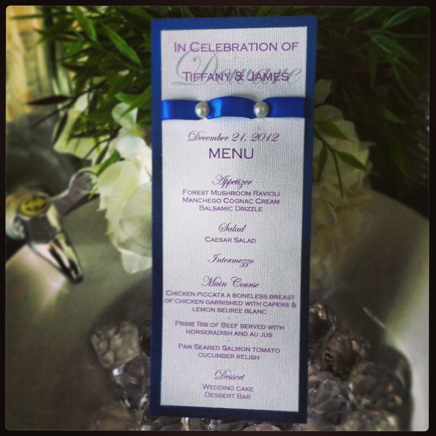 Blue Pearl Elegant Nautical wedding menu card