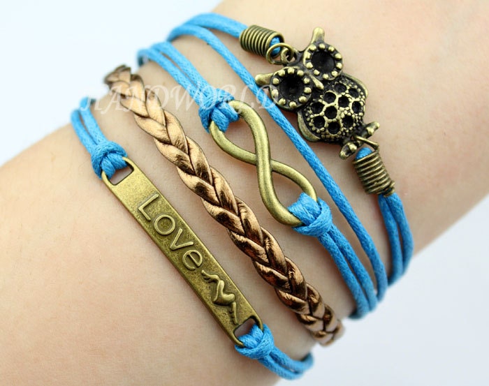 Jewelry Bracelet Love Bracelet Cute Owl Bracelet Infinity Karma Bracelet Bronze Charm Bracelet Cute Personalized Jewelry-N1292