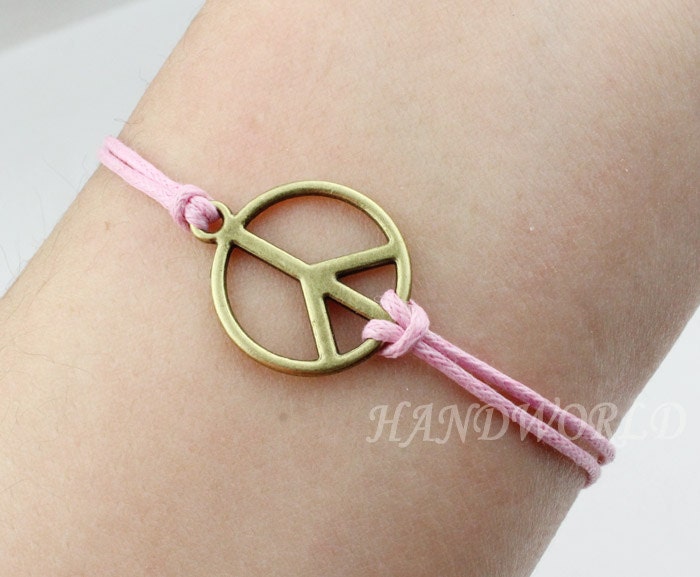 Vintage Style Bronze Peace Sign Bracelet , Ropes women jewelry bangle cuff bracelet, men cuff bracelet,-N834