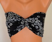 Black gray floral spandex swimsuit twisted bandeau strappless bra bandeau bikini swimwear bandeau bikini top girly accessories