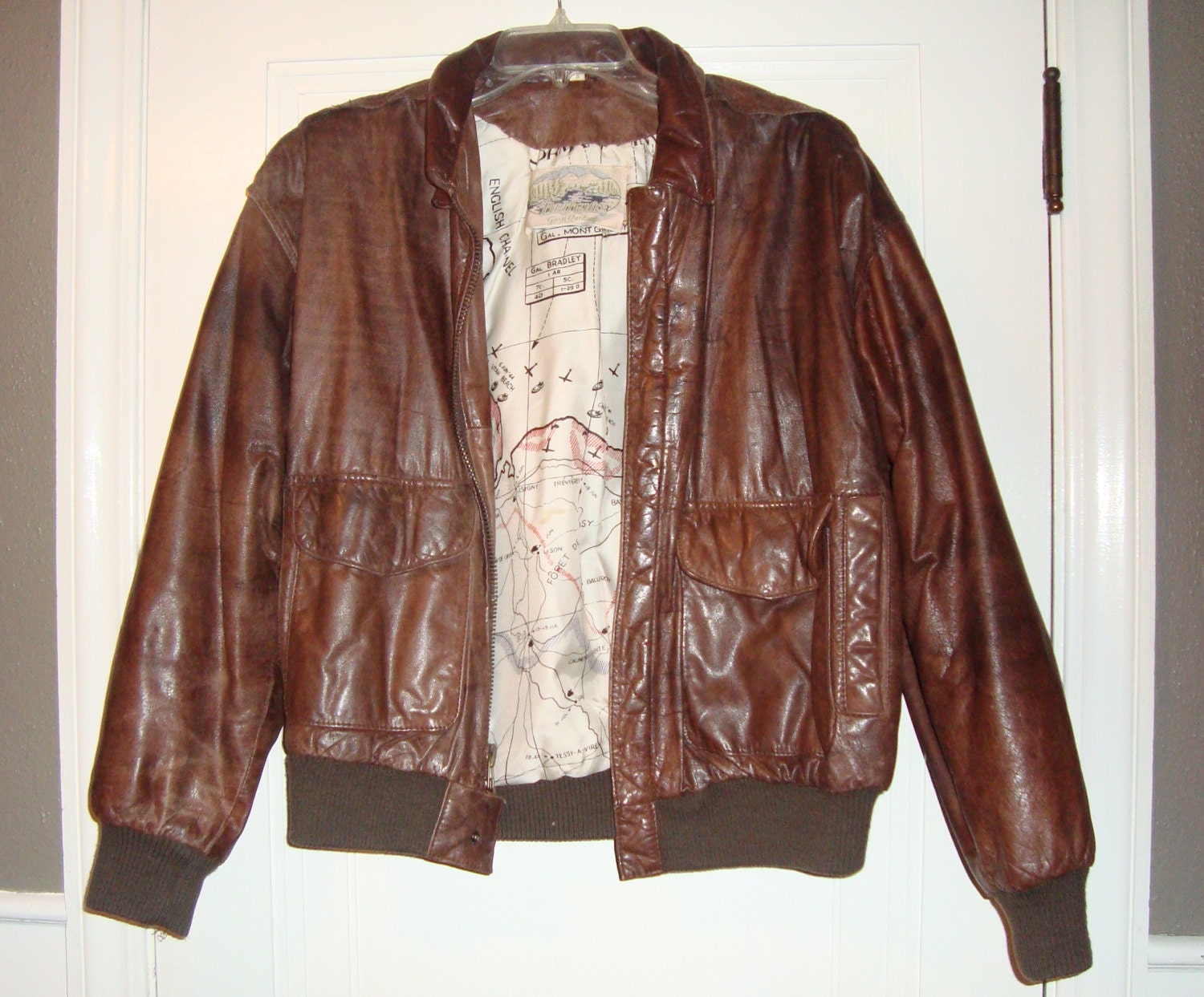 Vintage Leather Bomber Jacket - Outerwear