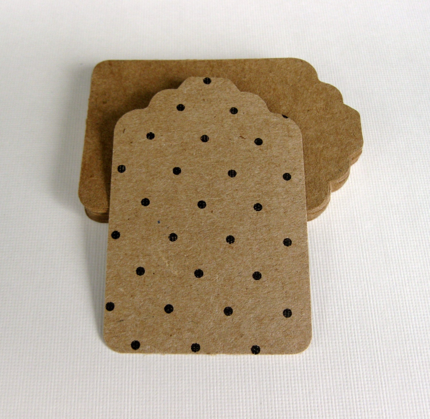 24 Craft Paper Hand Punched Tags With Black Polka Dot Pattern