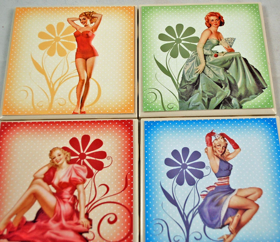 SEXY LADIES Coasters  - Father's Day Gift - Pinup from the Past Coasters - Beauties from the 1940s and Before
