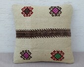ORGANIC  Home Decor, Handwoven Turkish Kilim Pillow Cover,Decorative Embroidered Kilim Pillow,Soft Pillow,Burlap Pillow,16x16 inch.