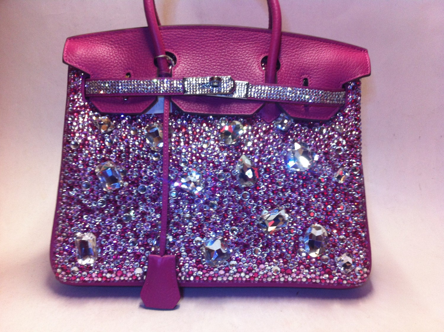 Bling crystal leather handbag totebag strass in Pink swarovski crystal