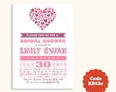 Printable Love Heart Invitation Card Customize For Bridal Shower, Baby Shower, Wedding