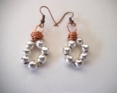 Wire-Wrapped Silver and Copper Dangle Earrings, Copper Ear Wires