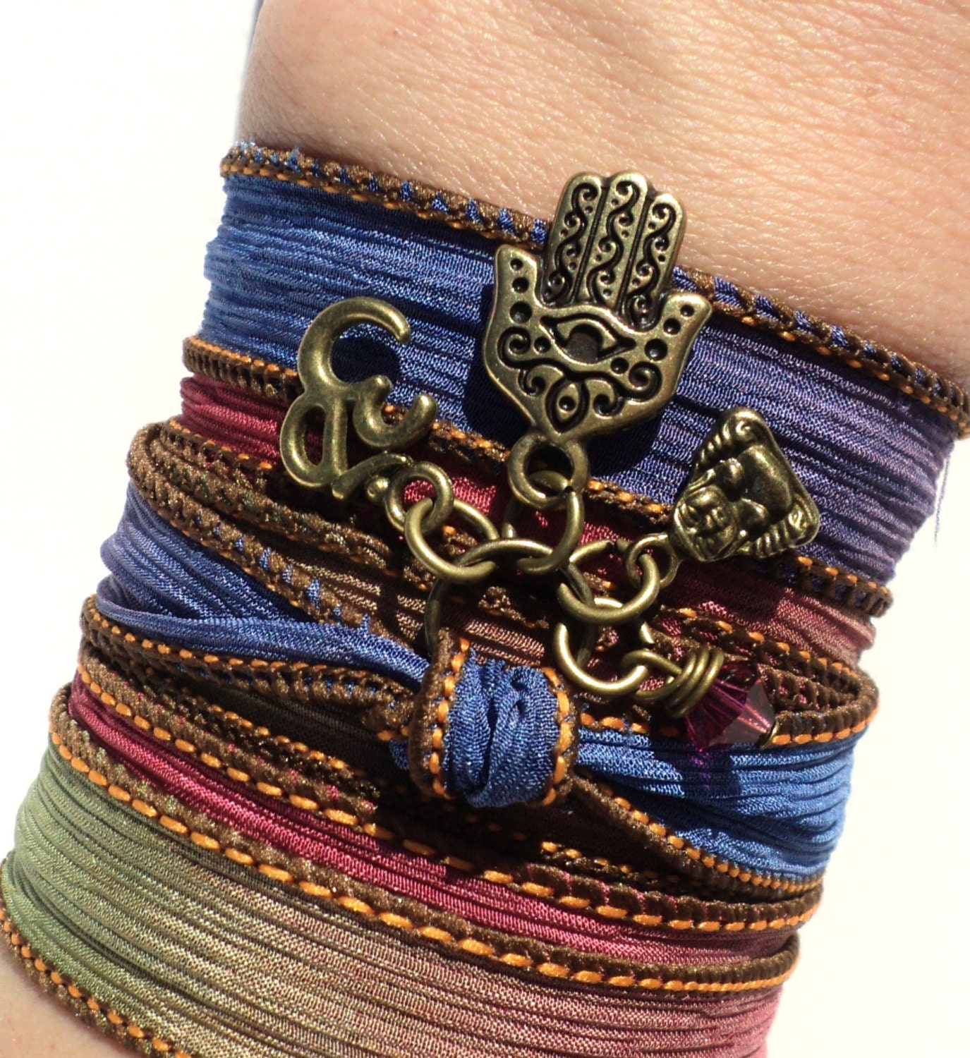Evil Eye Hamsa Silk Wrap Bracelet Namaste Protection Bohemian Buddha Yoga Jewelry Unique Gift For Her Under 50 Item Y8