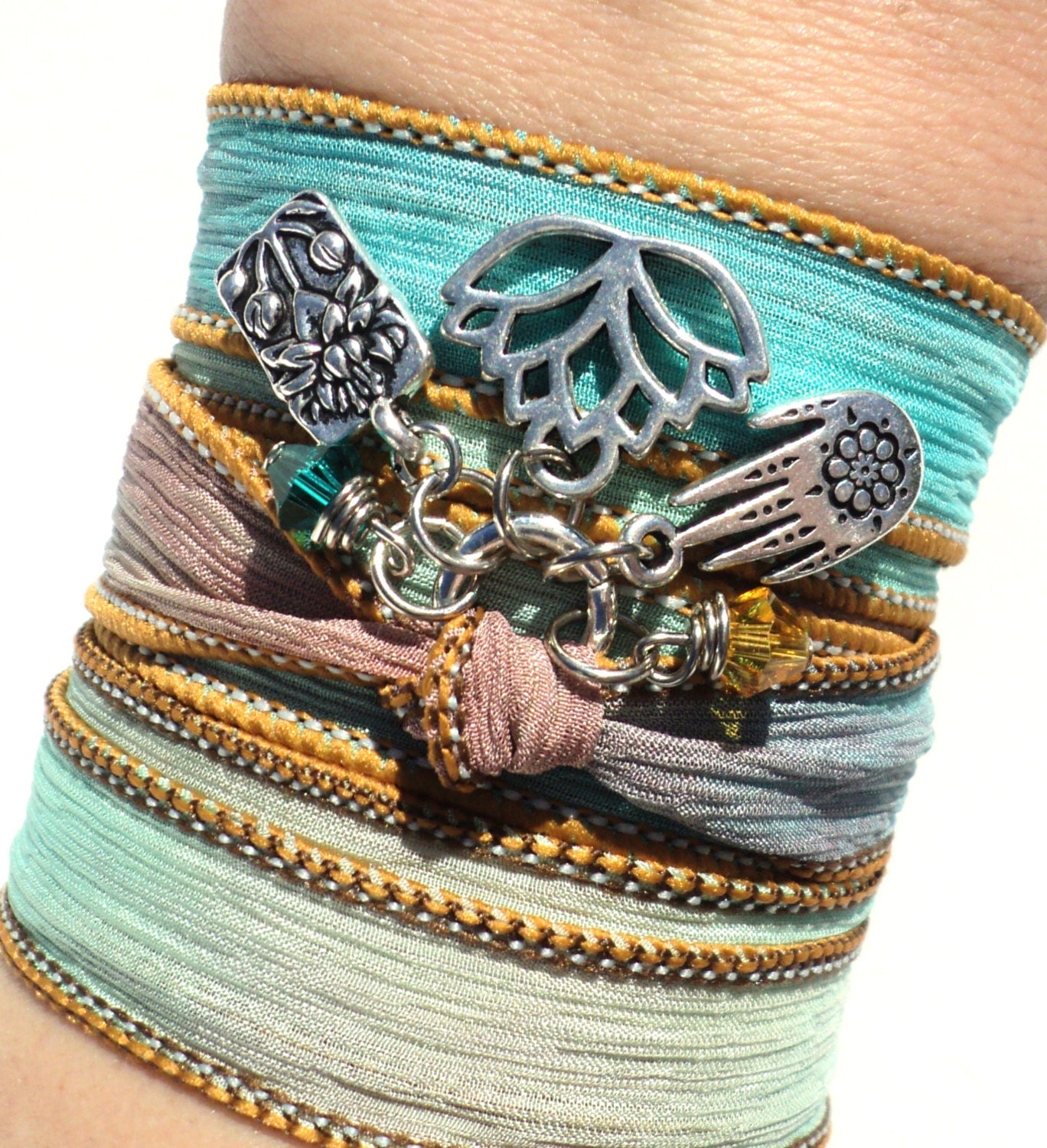 Lotus Silk Wrap Bracelet Namaste Yoga Jewelry Protection Hamsa Valentines Mothers Day Unique Gift For Her Under 30 Item Y10