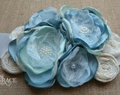 Couture "Island Blue" Maternity Sash (dolphin blue, light blue, mint green, ivory, pearl, chiffon, lace)