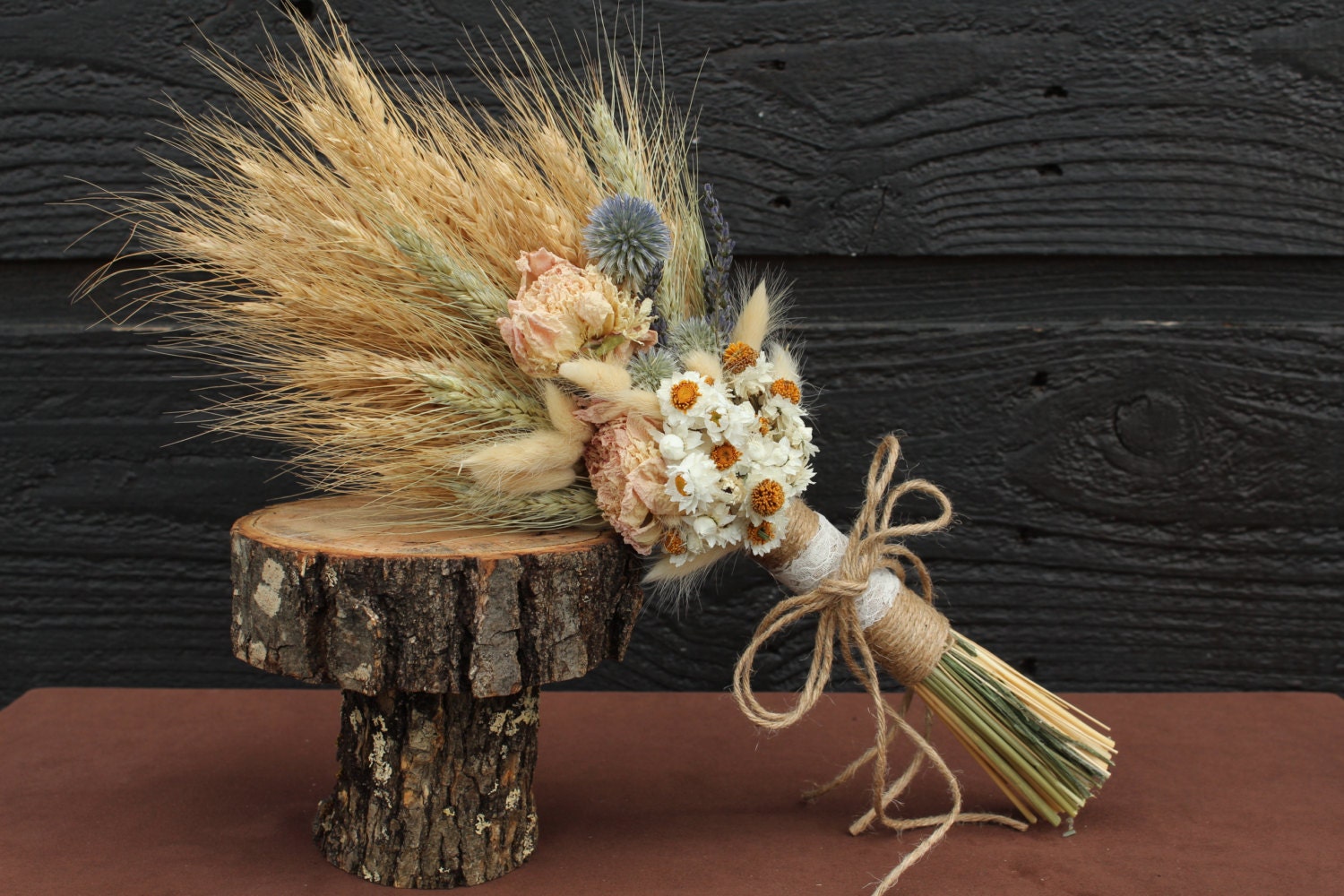 Rustic Wedding Bridal Bouquet,Country Chic Arm Bouquet, Dried Flower Bouquet, Blush Peony Bouquet with Wheat and Wild Flowers