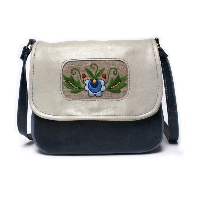Mini messenger bag, messenger purse, leather bag, leather purse, cross body bag, cross body purse, embroidery folk bag, satchel purse bag