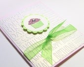 Handmade 3-D Cupcake Happy Birthday Card, Pink, Green and White, Birthday Card for Girls, Children, Women, Baby, Customize Any Color