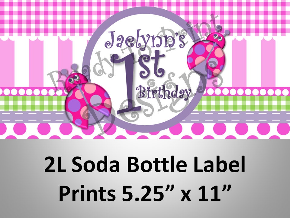 Soda Bottle Label - 2 Liter - Pink LadyBug - Personalized - DIY Printable Party Decorations Il_570xn