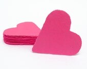 Hot pink hearts, handmade paper, recycled, deckle edge, set of 10
