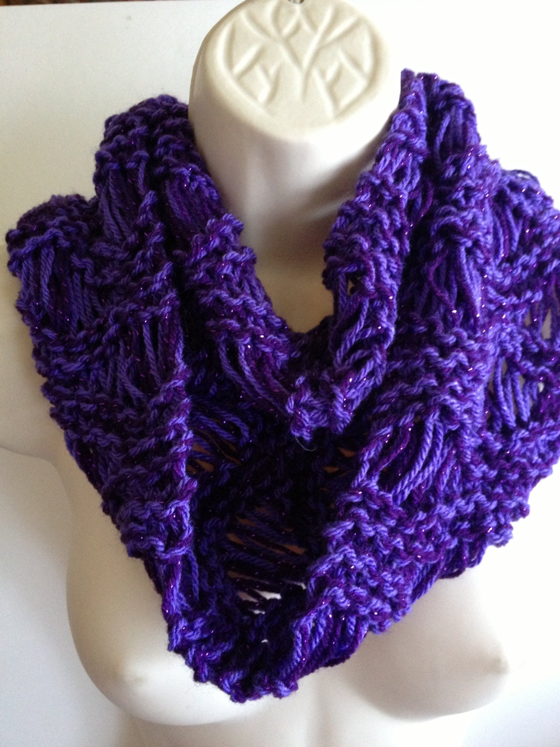 Ooak unique womens designer lace effect hand knit/crocheted spring summer cowl,scarf,infinity neckwarmer