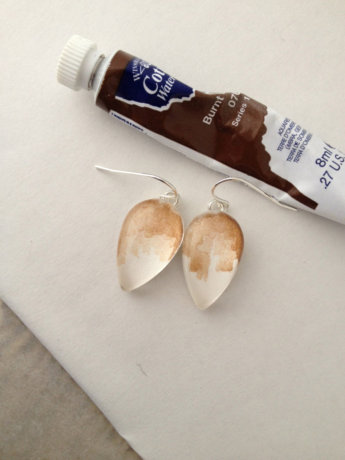 Abstract Burnt Umber - Wearable Artwork Earrings  - Original Watercolor Paintings - One of a Kind - Sterling Silver