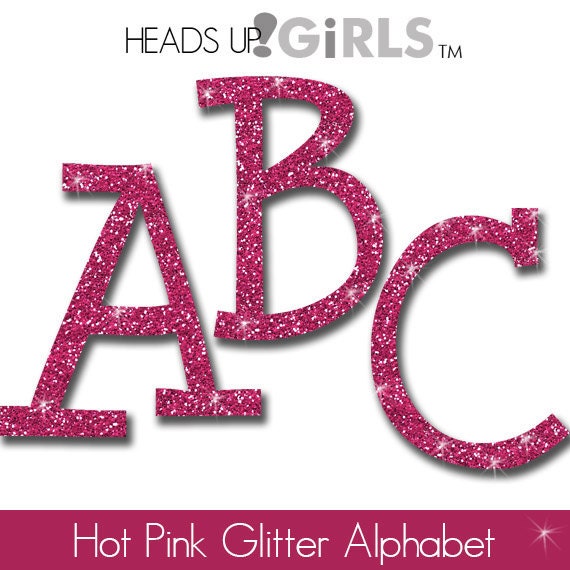 Hot Pink Glitter Bling Alphabet & Numbers by HeadsUpGirlsGraphics