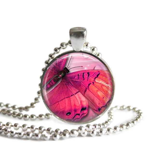 Pink Butterfly Glass Pendant