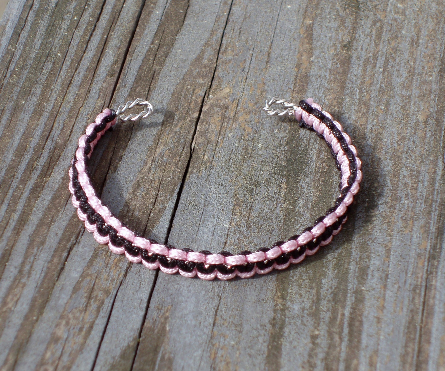 Pink and Black Macrame Cuff Bracelet