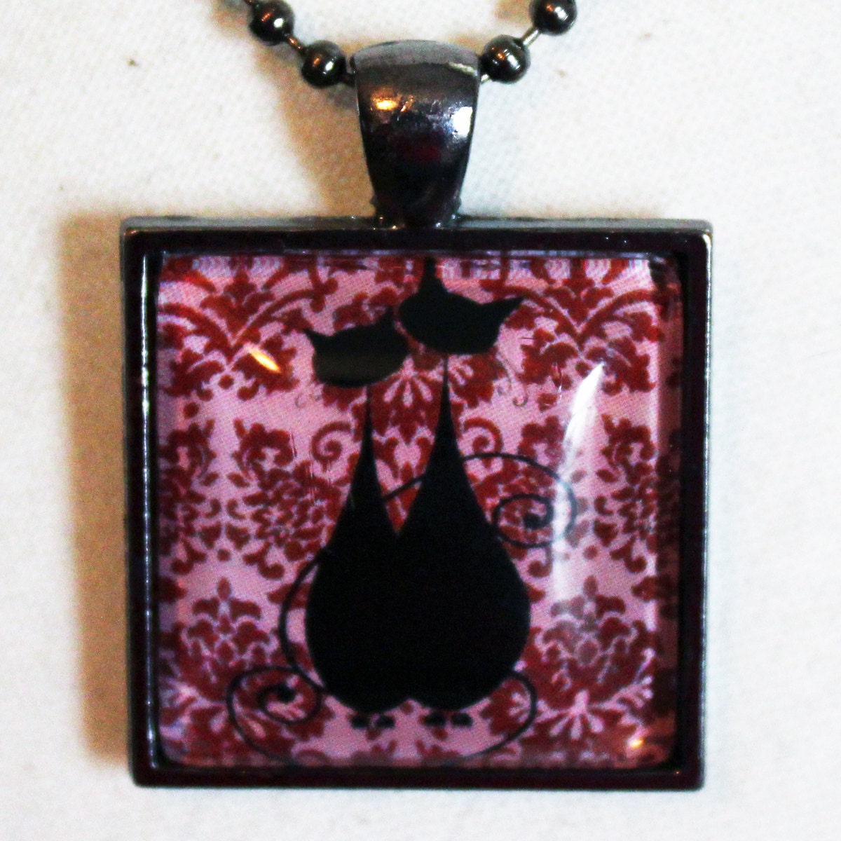 Cats in Love Retro Black Cat Valentine Pendant Necklace