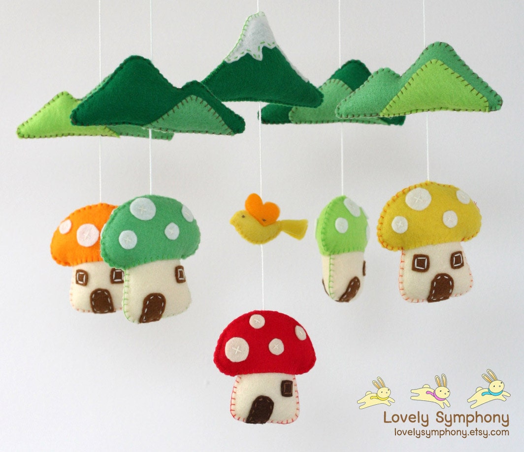 Mushrooms village baby mobile - mushroom mobile - spring baby mobile - colorful - baby mobile