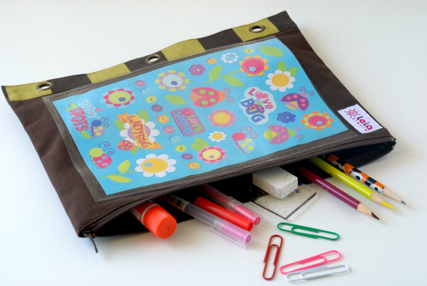 Binder Storage Pouches, Puzzle Storage Pouch,Craft Storage Case, School Binder Case-Brown with Stripe