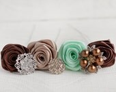 Brooch bouquet. Deposit on a Mint, Tan and Chocolate wedding brooch bouquet, Jeweled Bouquet. - MagnoliaHandmade Brooch bouquet. Deposit on a Mint, Tan and Chocolate wedding brooch bouquet, Jeweled Bouquet. - MagnoliaHandmade