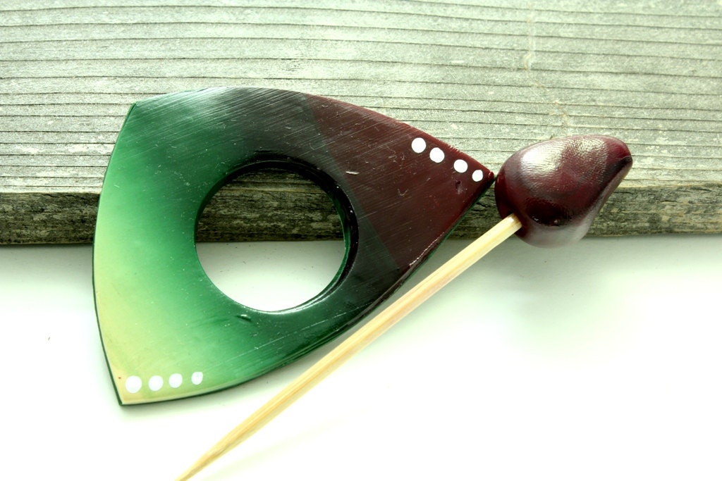 Green Scarf Shawl Pin Hair Pin - Handmade Scarf Brooch