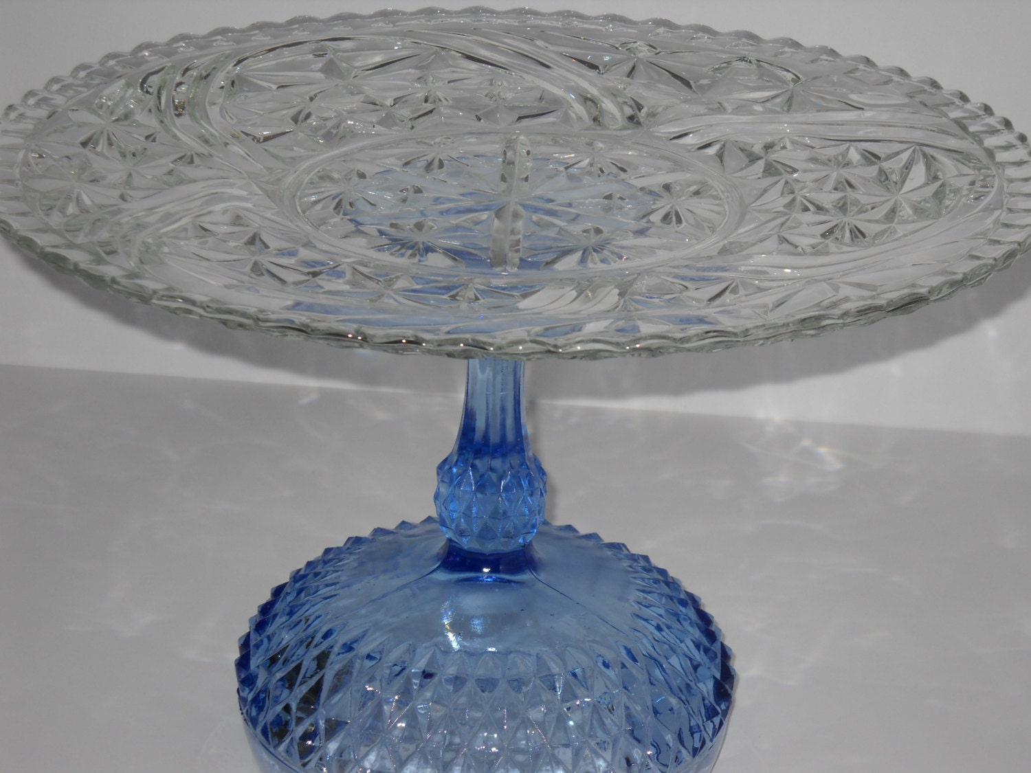 Clear glass large vintage cake stand/Wedding cake pedestal/Anniversary