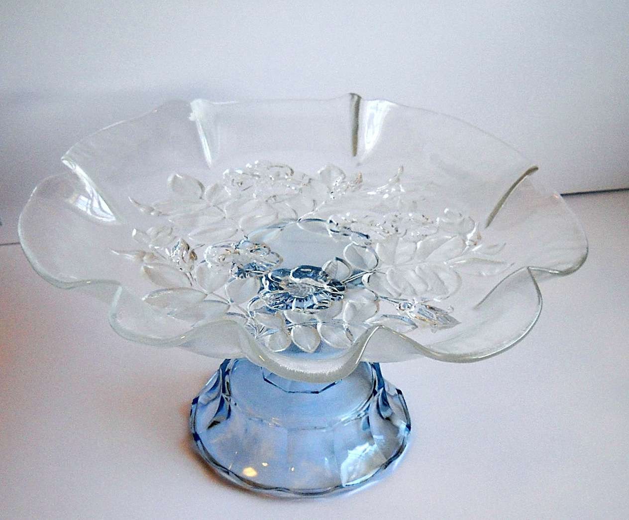 Vintage Mikasa Bianca cake stand/upcycled/ Fluted edges/clear glass/Pedestal platter