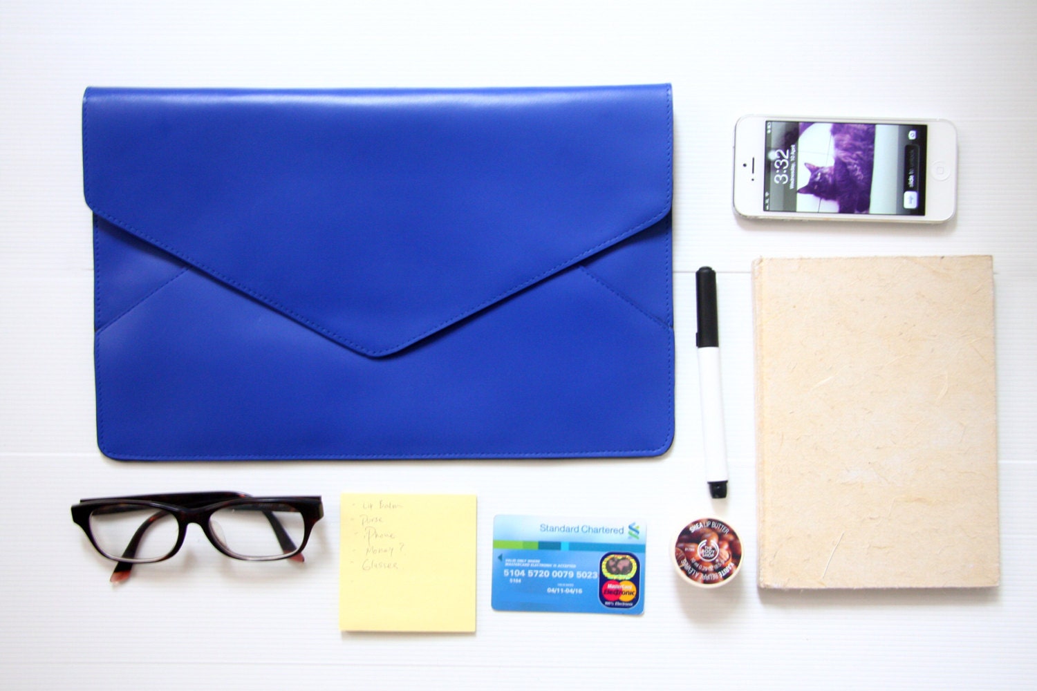 Oversize Envelope Cross Body Leather Clutch in Cobalt Blue