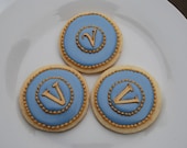 Elengant Blue & Gold Monogram Cookies - One Dozen Decorated Sugar Cookies