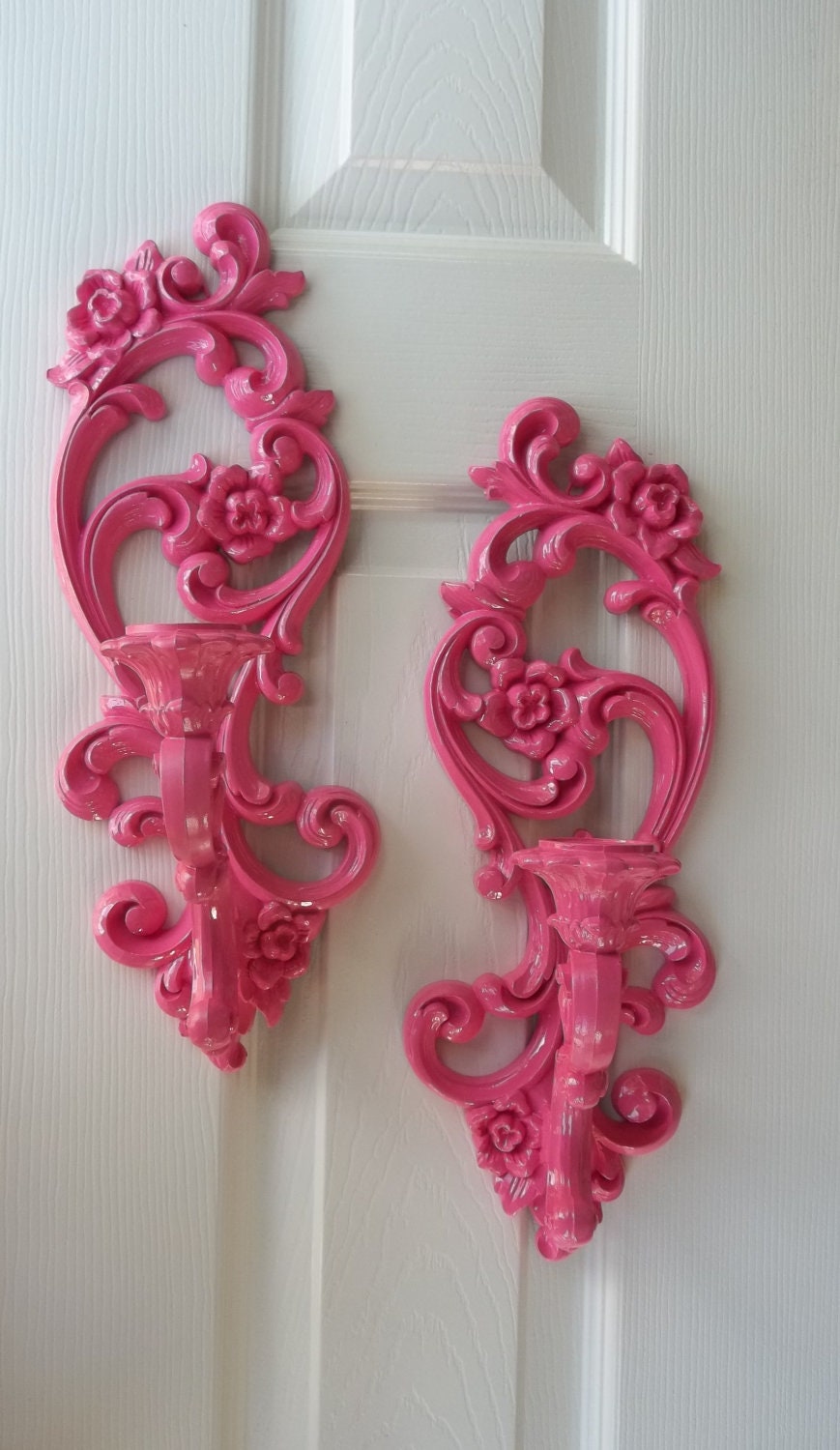 FOR KRISTIN Candle Holder Made To Order Homco Sconce Hot Pink Zebra Vintage Retro