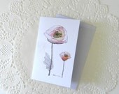 Pink Poppy Greeting Card. From original watercolour drawing.