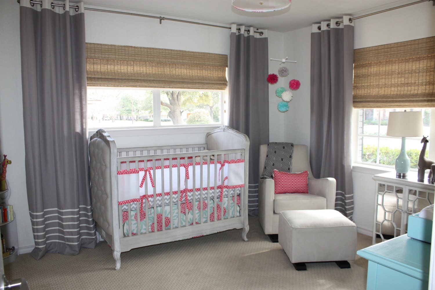Custom Breathable mesh bumper and crib skirt in beautiful Caitlin Wilson fabric