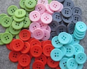 BULK BUTTONS - 100 Buttons - Bulk Pack - 1.7cm. 20 each Colour - Orangy Red, Pink, Aqua, Slate and Apple Green