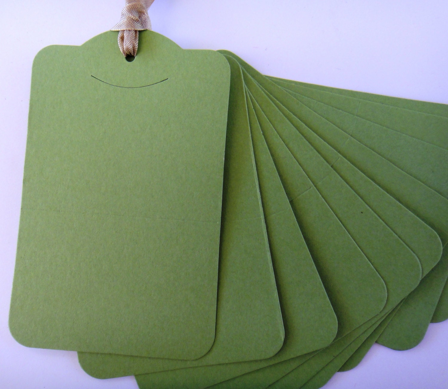 10 green paper gift tags gift wrap labels bookmarks, use long or folded, handmade die cut tags for journalling, cute little notes...
