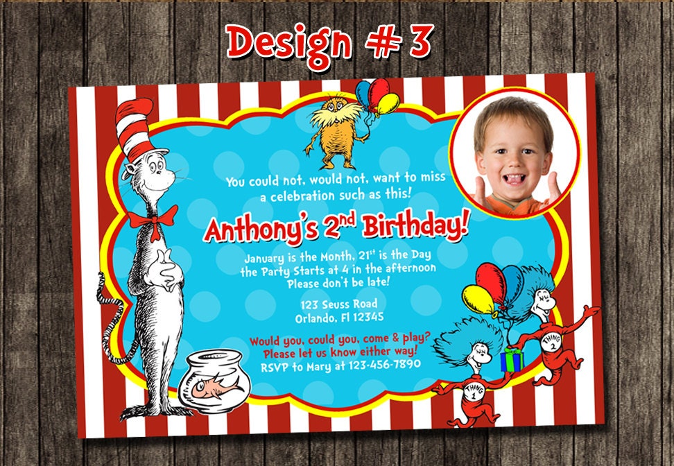 Cat in the Hat Doctor Dr Seuss Birthday Party Photo Invitations - Printable