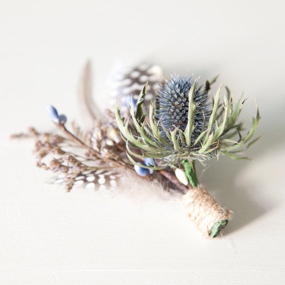 Mens Thistle and Feather Boutonniere/Buttonhole