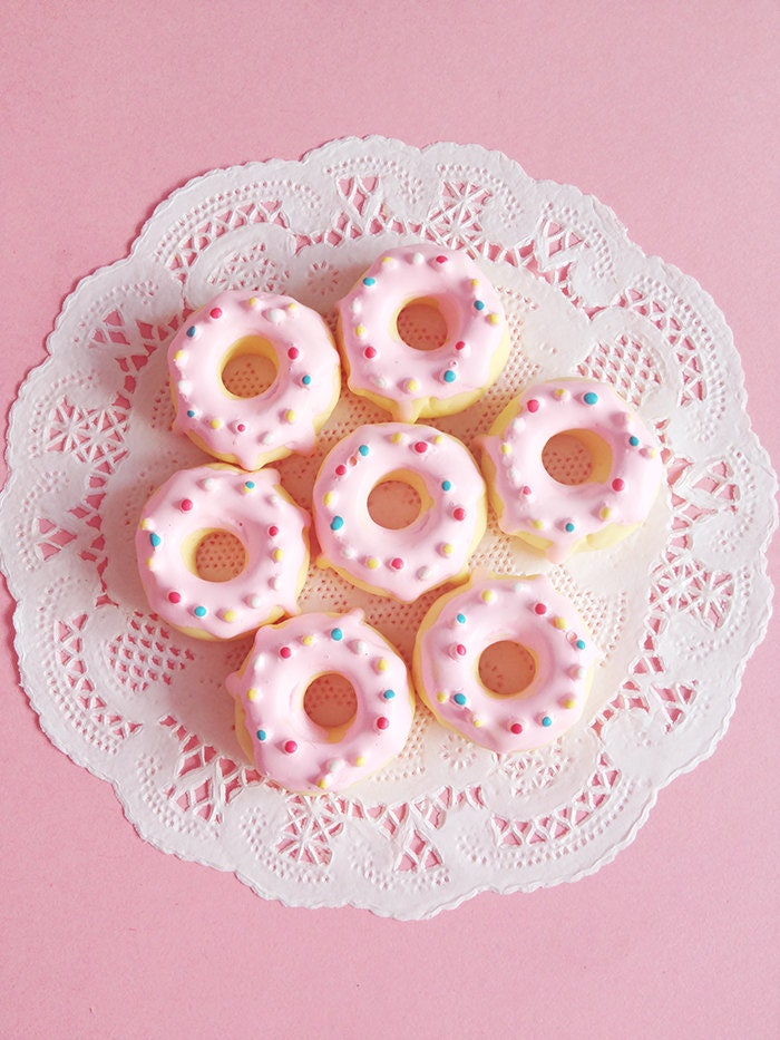 Pink Sprinkled Donut Cabochons 5pcs