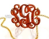 Monogram Necklace Hand Made Custom Tortoise Shell Initials Personalized Jewelry  Acrylic     Pendant   Bracelet   Earrings  Keychain