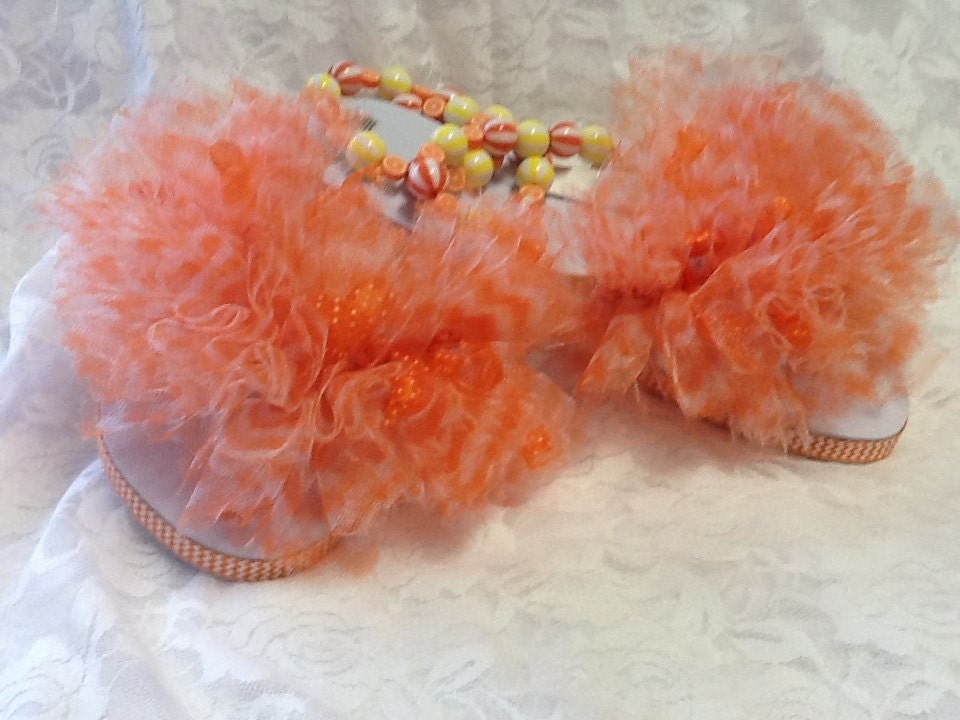 Orange chevron tulle flip flops size medium adults ready to ship.