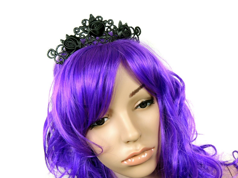 Goth lace tiara diadem victorian evil queen princess with roses