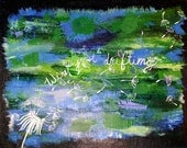 Colorful Acrylic Green and Blue Painting with Dandelion