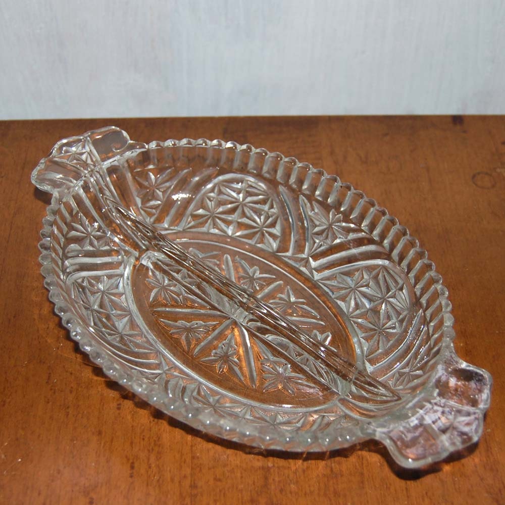 Items similar to Vintage Crystal Pickle/Olive Dish 1950's Fifties on Etsy