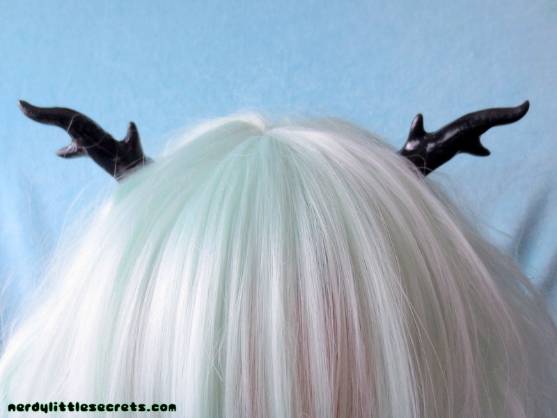Pastel Goth Lolita Antlers Hair Clips (Black)