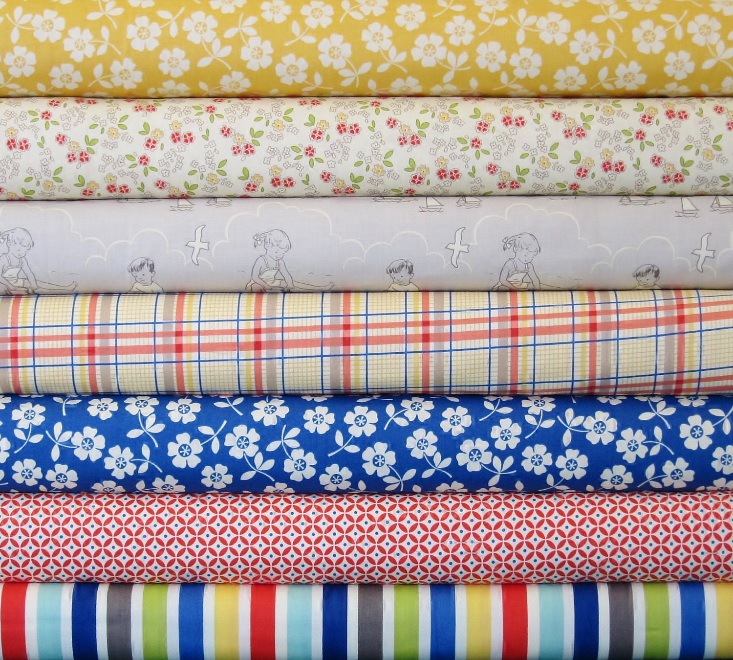 Seaside Half Yard Bundle - October Afternoon for Riley Blake - 7 Half Yards - 3.5 Yards Total