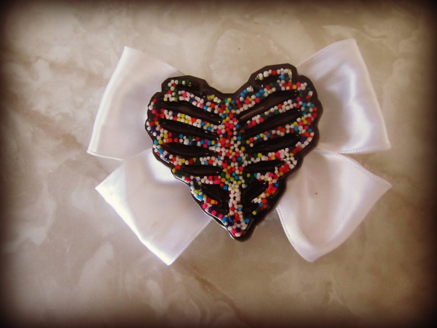 Ribcage Dead Skeleton Real Candy Sprinkle Heart Hair Bow clip